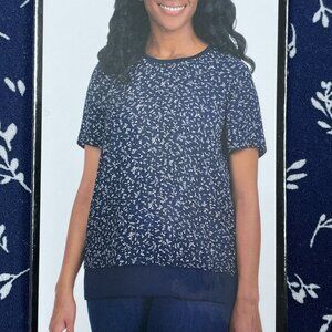 Hilary Radley Women's XS Floral Blouse Navy d1036